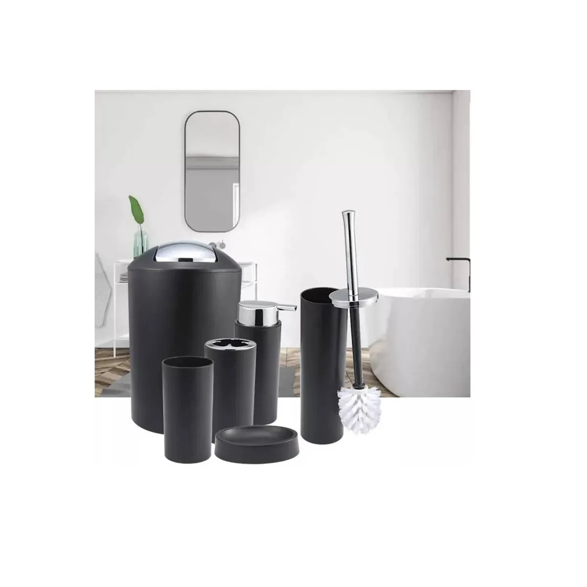 GENERICO - Set Juego De Baño 6 Piezas Accesorios Elegante Negro