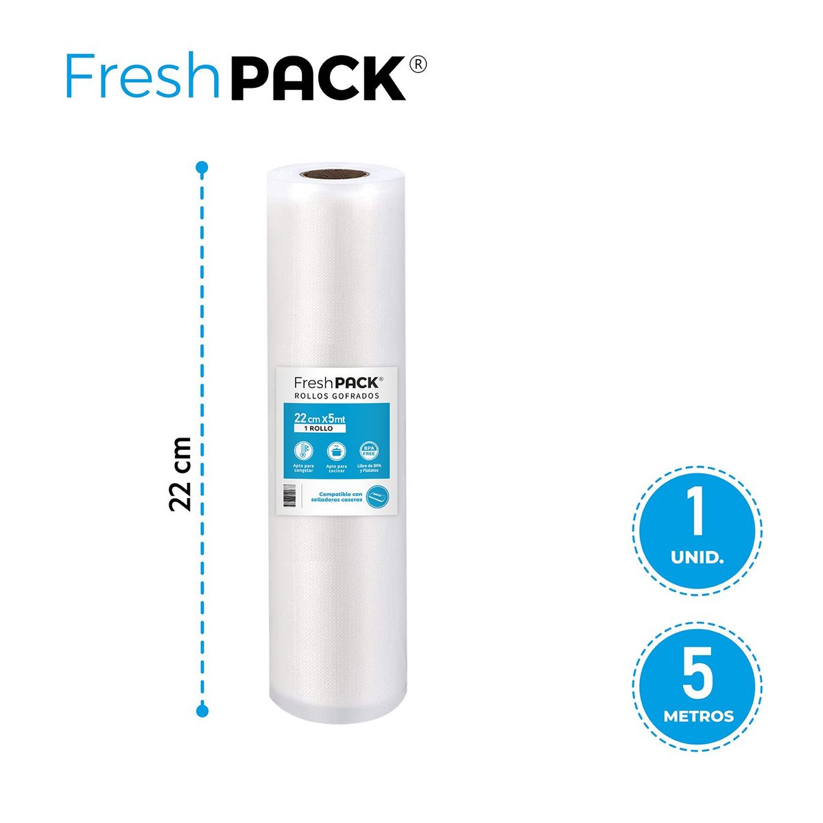 FRESHPACK - Rollo Bolsa Sellado al Vacio 22 cm X 5 mt