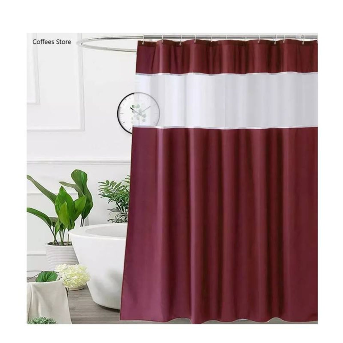 GENERICO - Cortina Ducha Baño 180x200 Decoración Burdeo