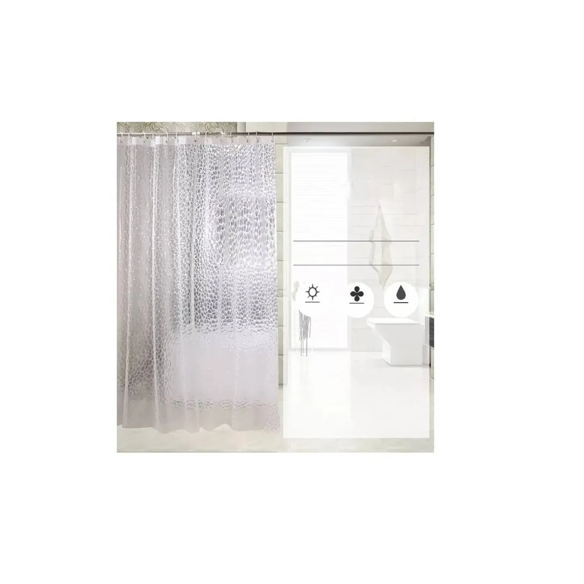 GENERICO - Cortina Forro De Baño Transparente Impermeable + 12 Argollas