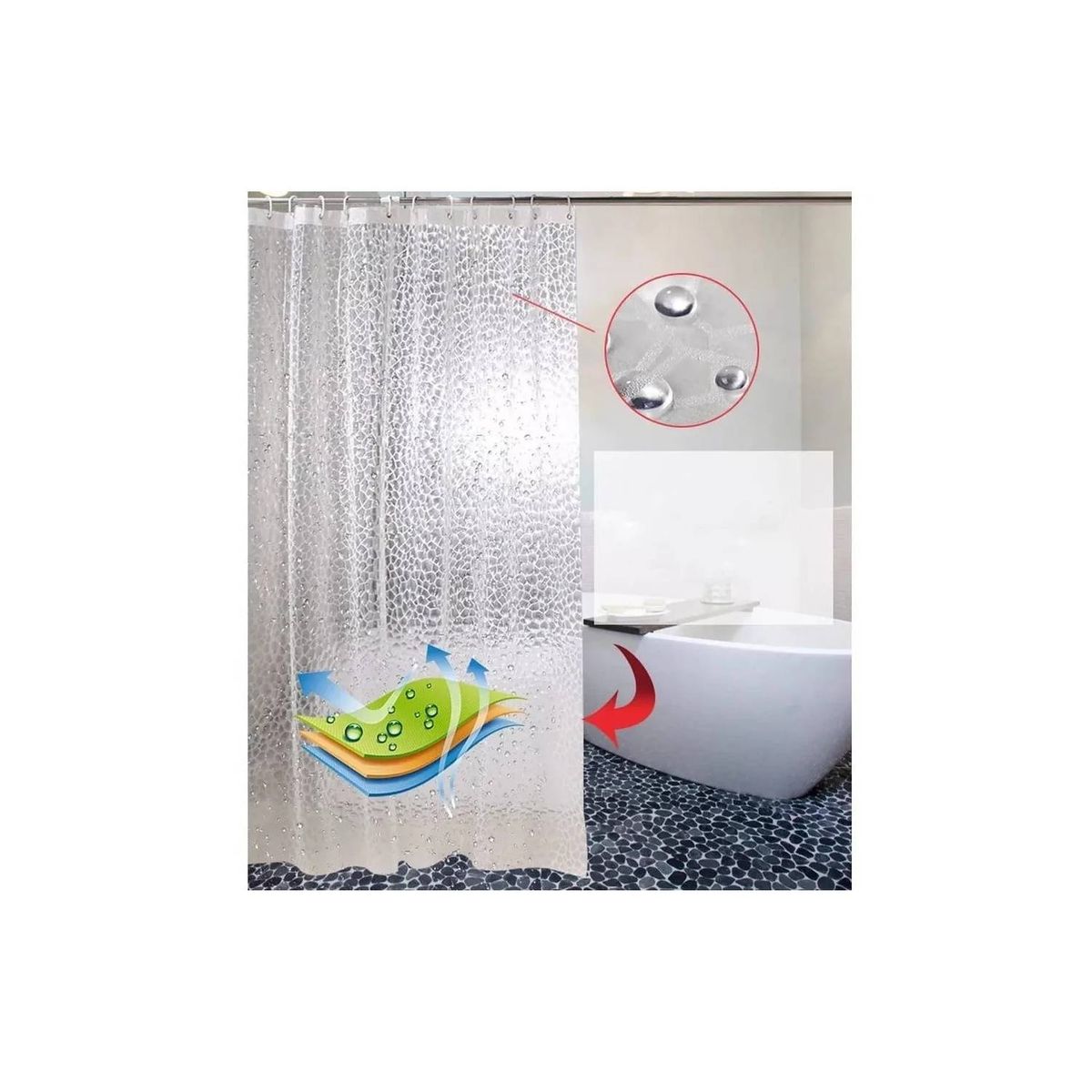 GENERICO - Cortina Forro De Baño Transparente Impermeable + 12 Argollas