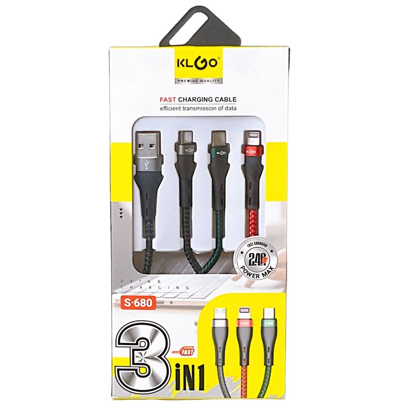 GENERICO - Cable De Carga Rápida 3 En 1 Para iPhone Micro Usb Tipo C