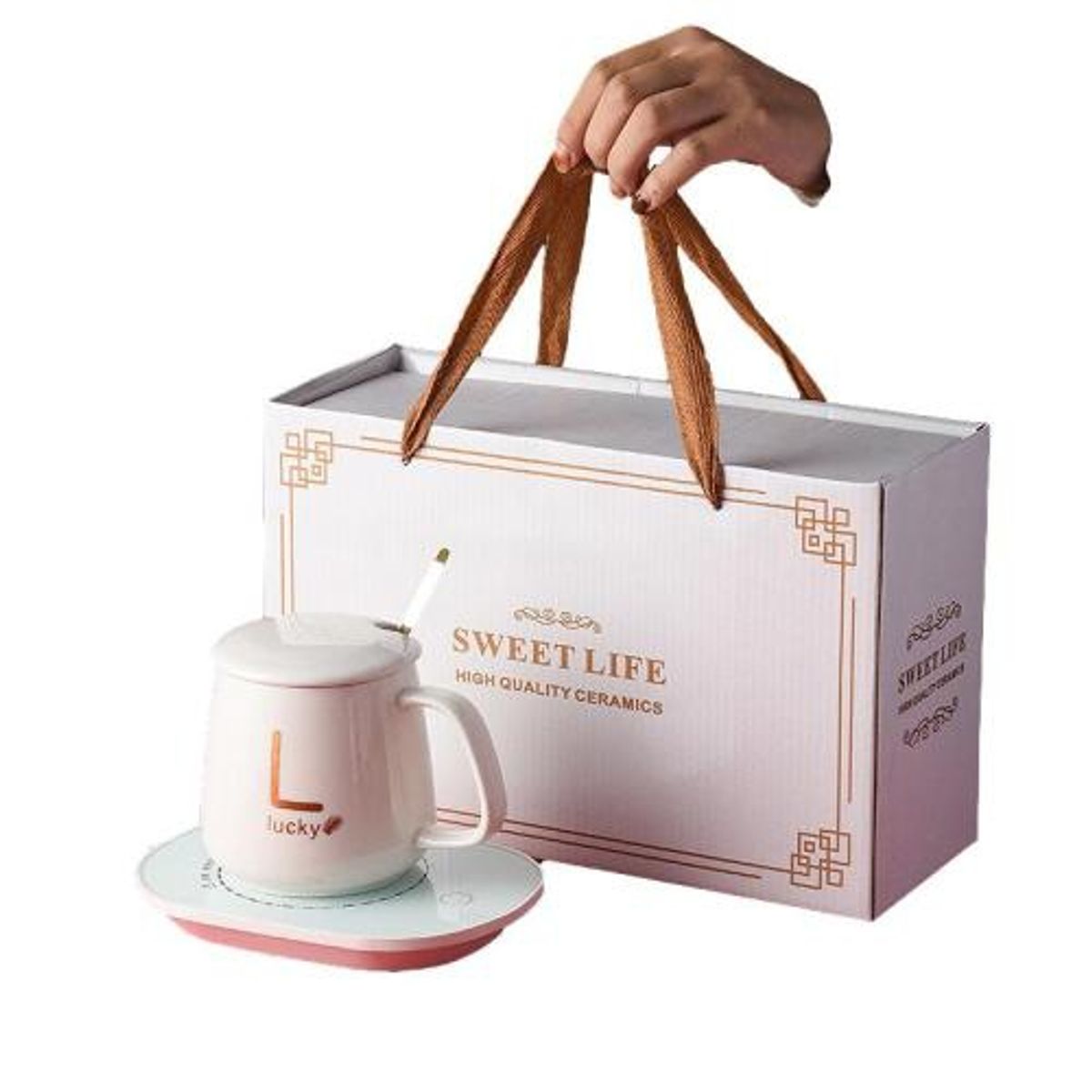 GENERICO - Taza Con Calentador Tazón Café Té Leche Blanco.