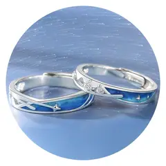 ZG JOYAS - Anillos Plata S925 Ajustables Lluvia De Estrellas Pareja