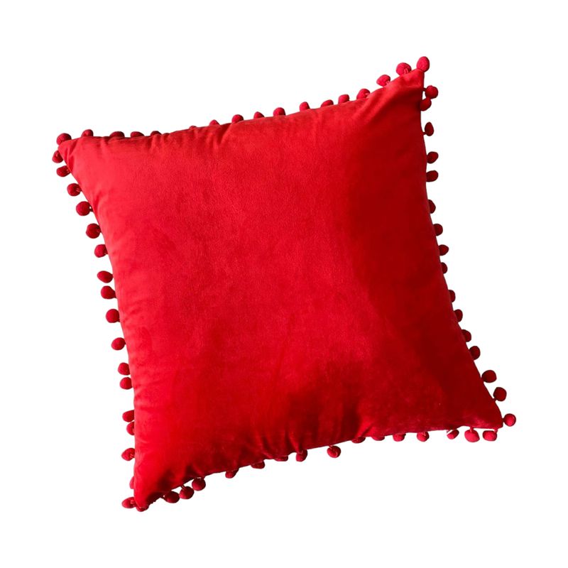 MANDIRHOME - Funda de Cojín Velvet Pompón Rojo