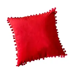 MANDIRHOME - Funda de Cojín Velvet Pompón Rojo
