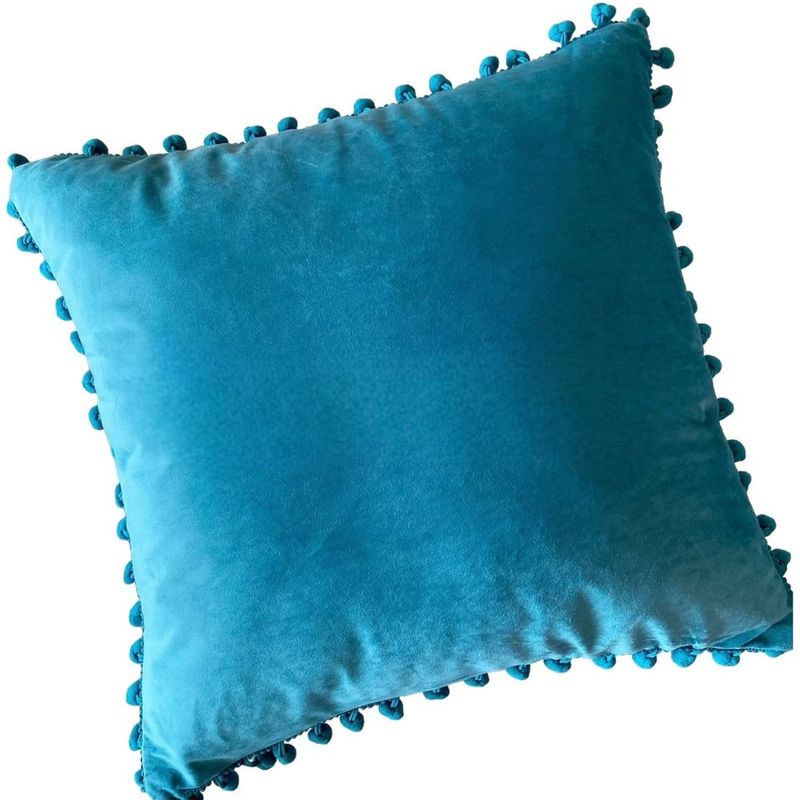 MANDIRHOME - Funda de Cojín Velvet Pompón Turquesa