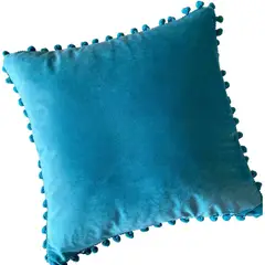 MANDIRHOME - Funda de Cojín Velvet Pompón Turquesa