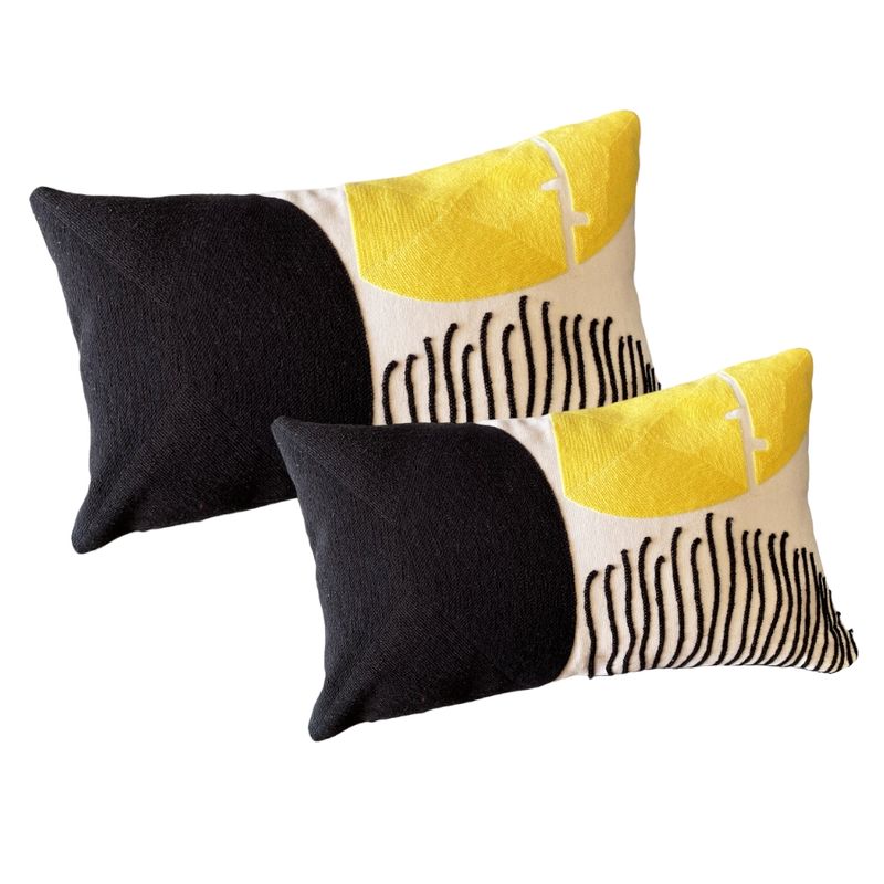 MANDIRHOME - Funda de Cojín Bordado Amarillo Negro Abstracto Rectangular