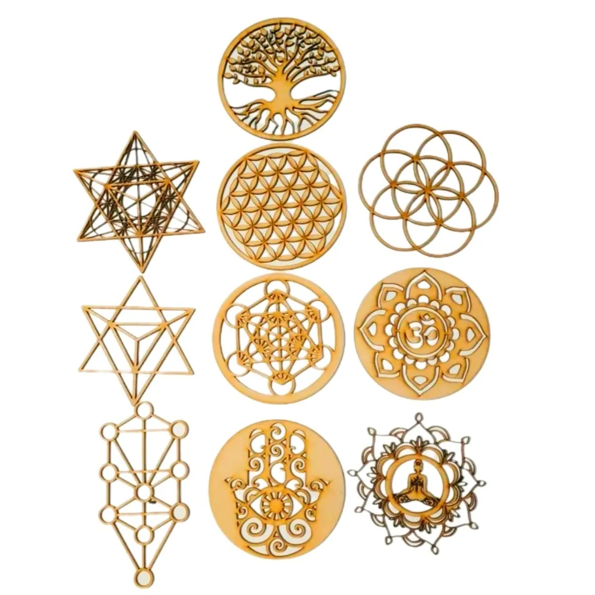 GENERICO - Set de 10 Mándalas Geometría Sagrada Metatrón Árbol De La Vida 15 Cm