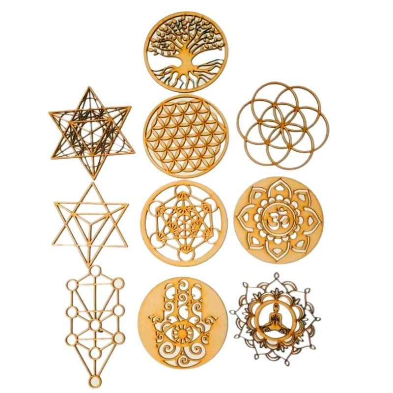 GENERICO - Set de 10 Mándalas Geometría Sagrada Metatrón Árbol De La Vida 15 Cm