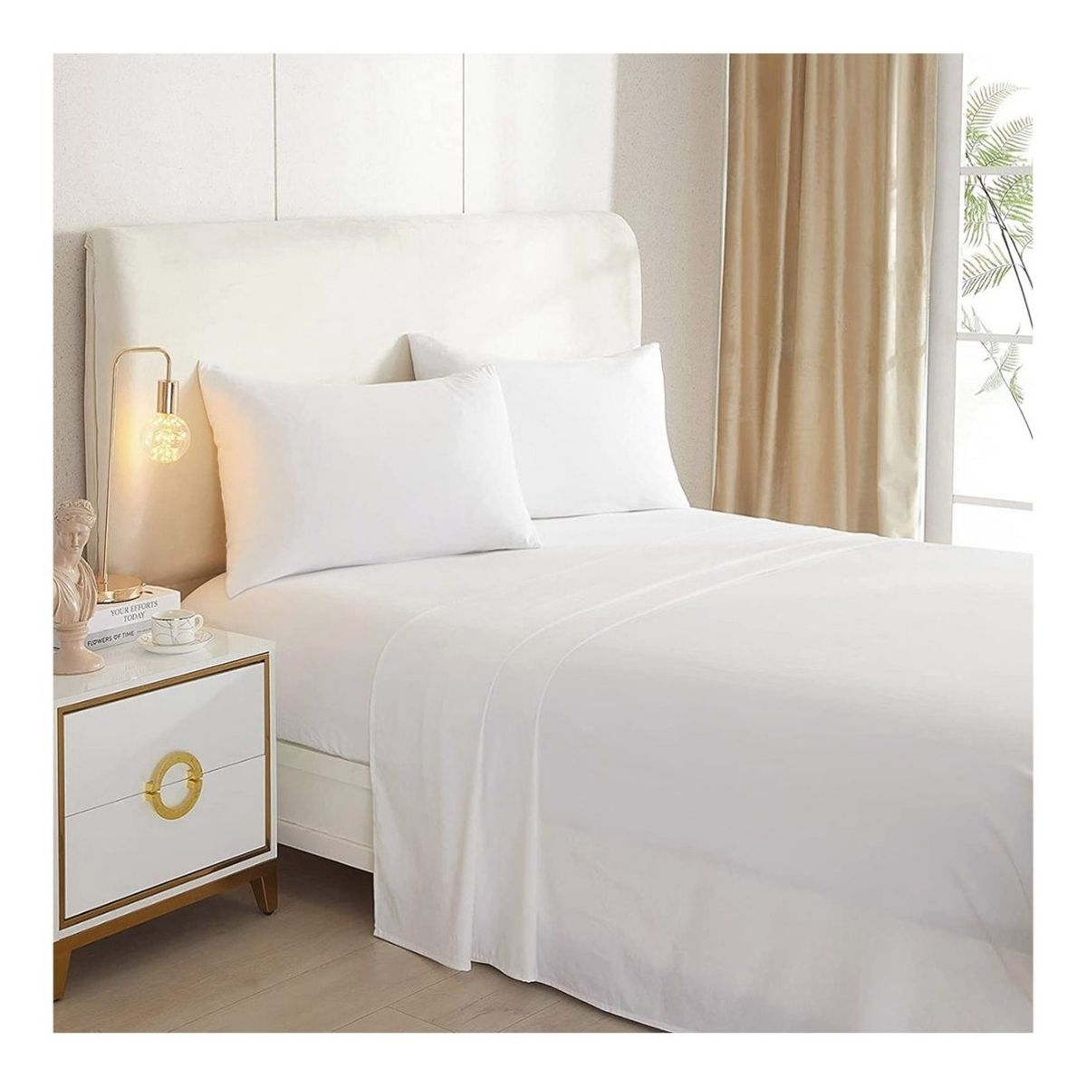 GENERICO - Juego De Sabanas Lisas Blancas 1.5 Plazas 144 Hilos