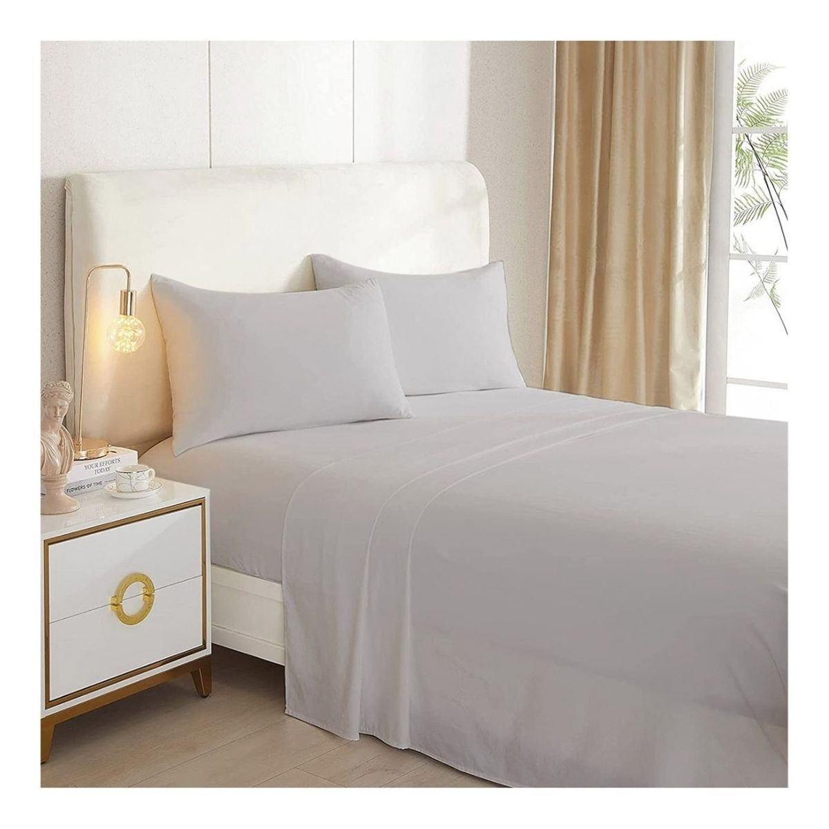 GENERICO - Juego De Sabanas Lisas Gris 2.0 Plazas (Queen) 144 Hilos