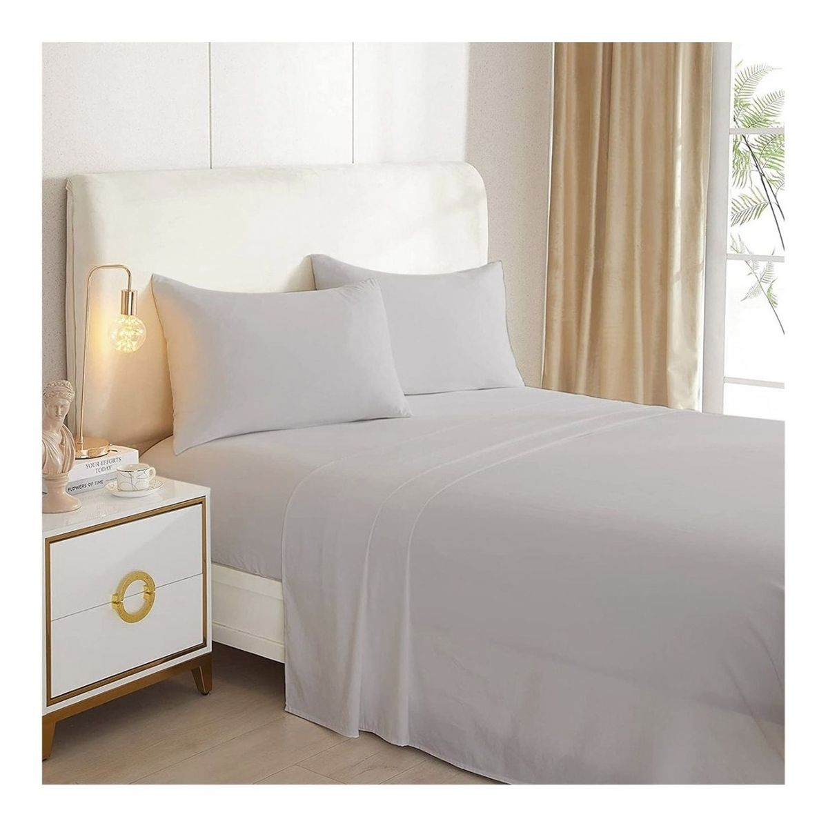 GENERICO - Juego De Sabanas Lisas Gris 2.0 Plazas (Queen) 144 Hilos