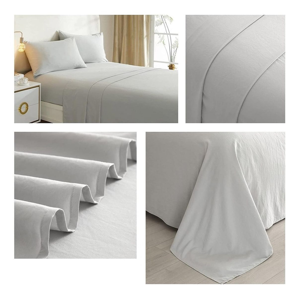 GENERICO - Juego De Sabanas Lisas Gris 2.0 Plazas (Queen) 144 Hilos