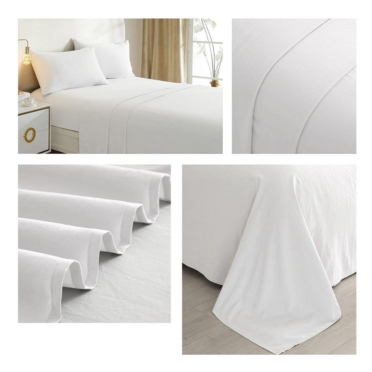 GENERICO - Juego De Sabanas Lisas Blancas 2.0 Plazas (Queen) 144 Hilos