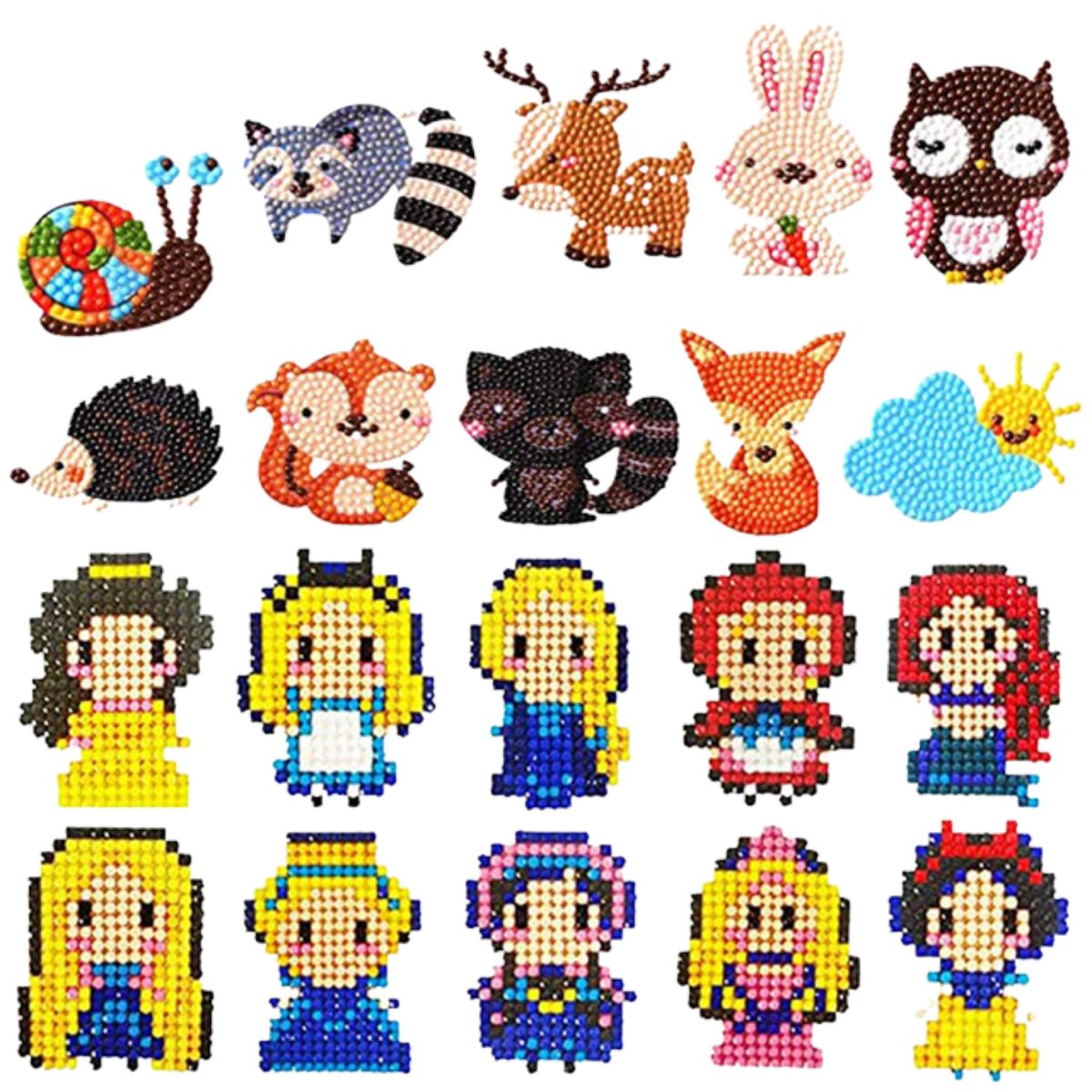 GENERICO - Kit Sticker pintura diamantes - Animales Y Princesas