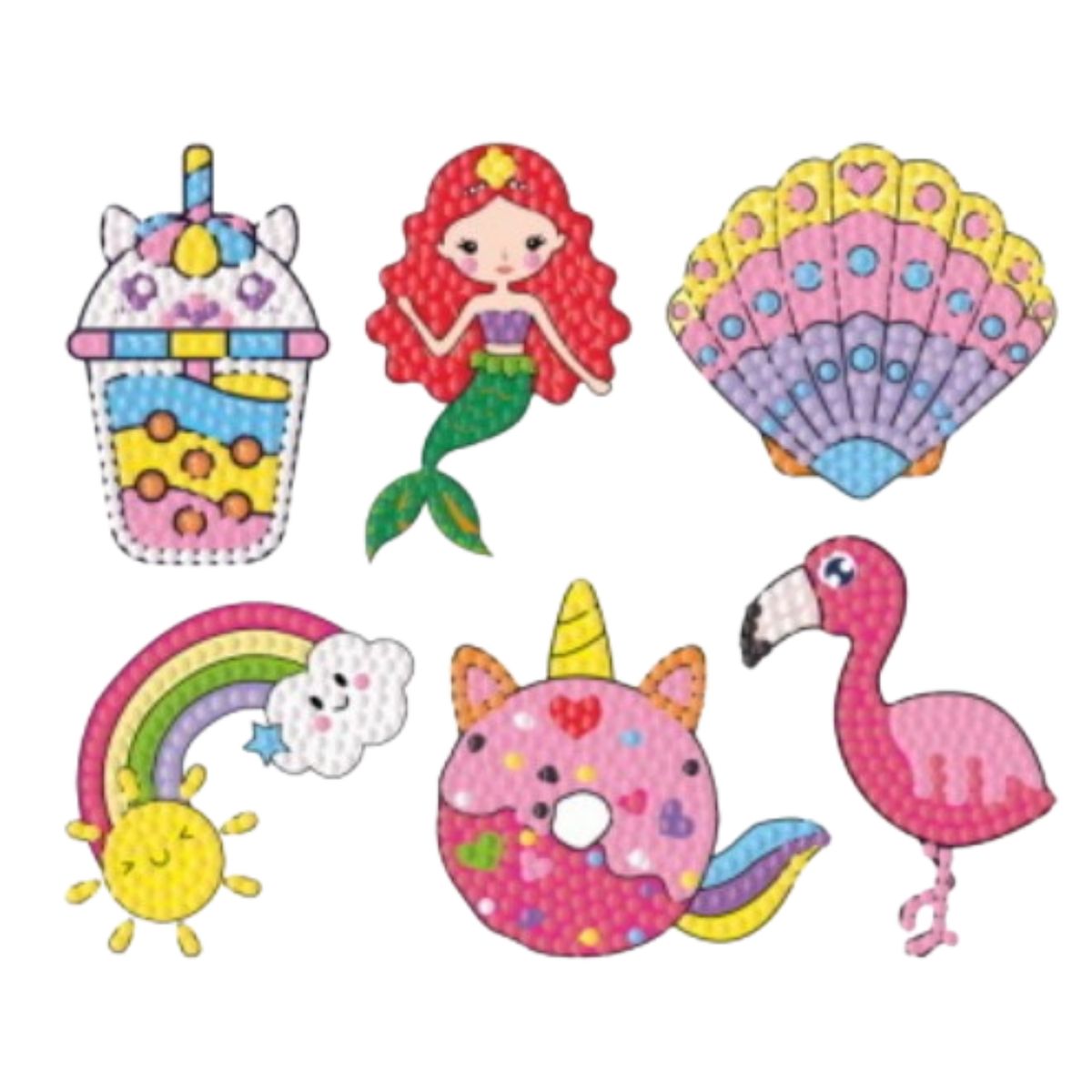 GENERICO - Kit Stickers pintura con diamantes - Arcoiris y Sirena