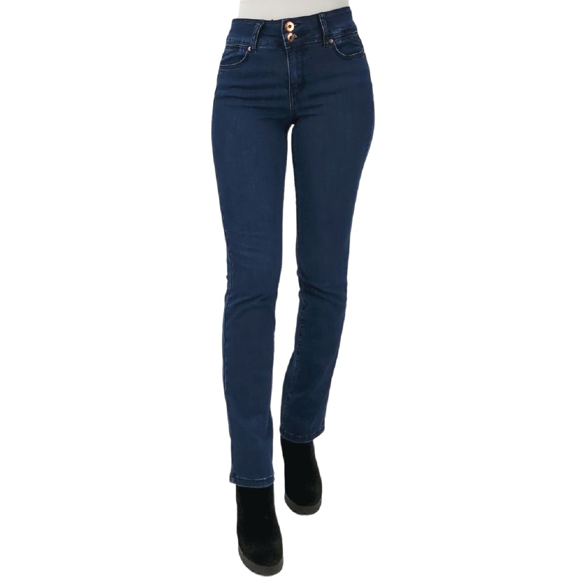 TENTATION - JEANS RECTO TIRO ALTO PUSH UP MEDIUM BLUE