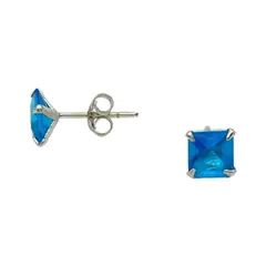 GENERICO - Aros Punto Luz Celeste Grande 8 Mm Circón Plata Fina + Caja