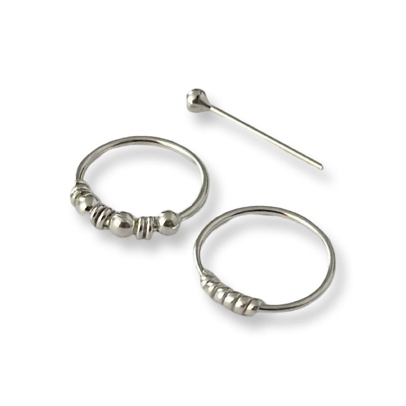 GENERICO - Pack 3 Piercing Nariz Bolita Envejecido Plata Fina + Caja