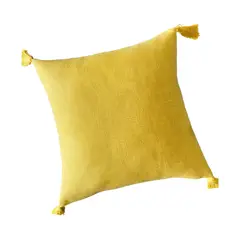 MANDIRHOME - Funda de Cojín Simple Amarillo Mostaza Borlas Cuadrada