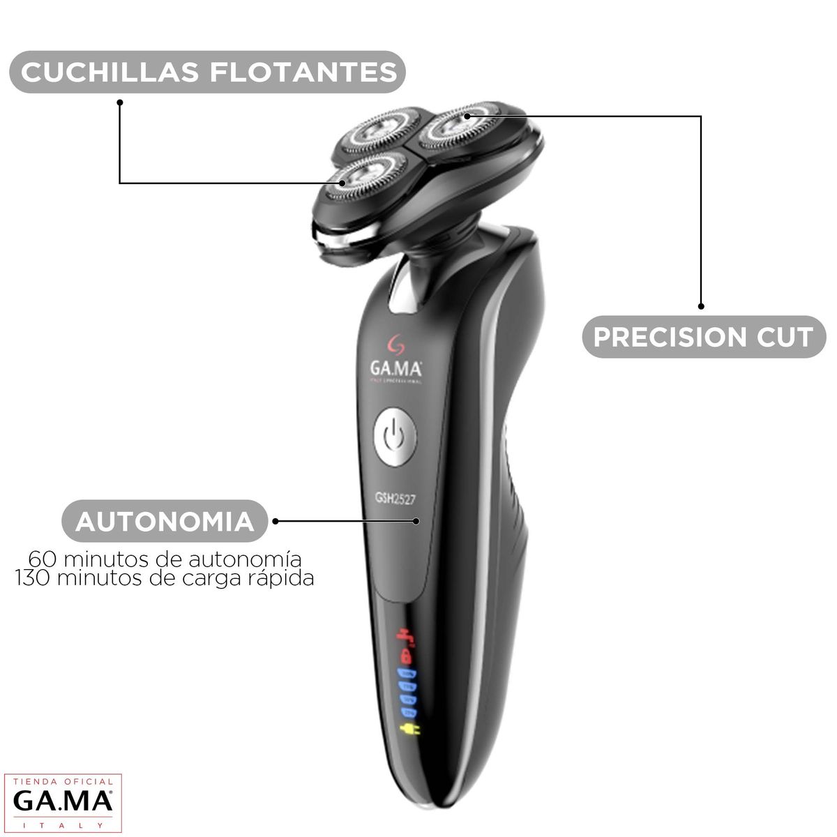 GAMA - Afeitadora Gama GSH 2527 Wet & Dry Múltiples Accesorios