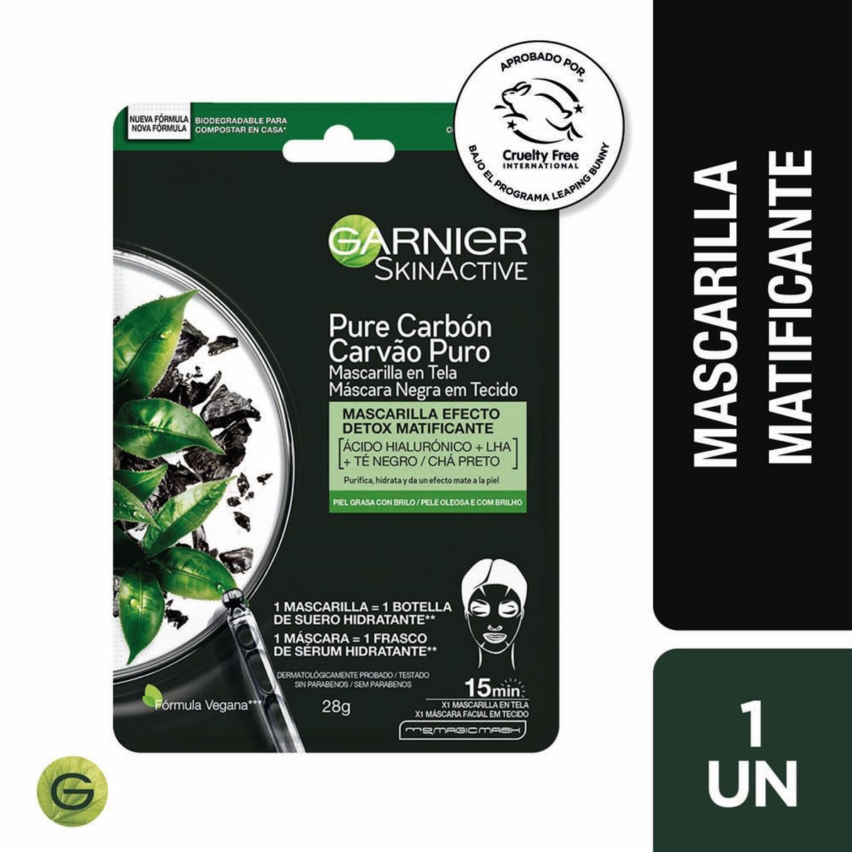 GARNIER - Mascarilla Negra Tela Matificante Pieles Mixtas A Grasas