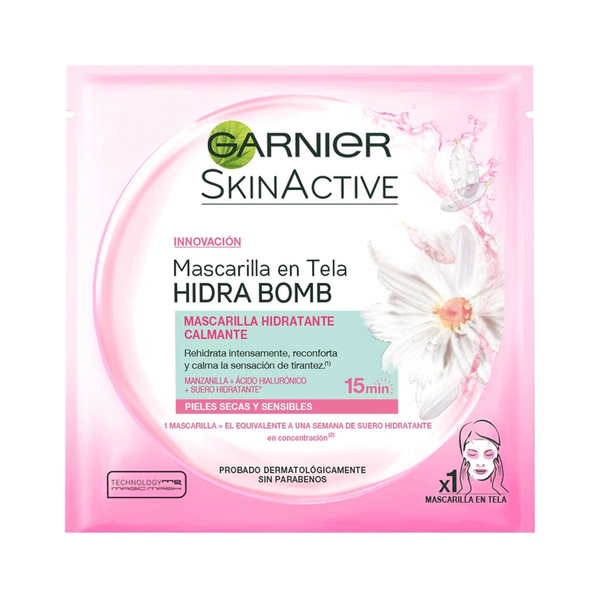 GARNIER - Mascarilla Hidratante Tela Calmante Pieles Secas y Sensibles