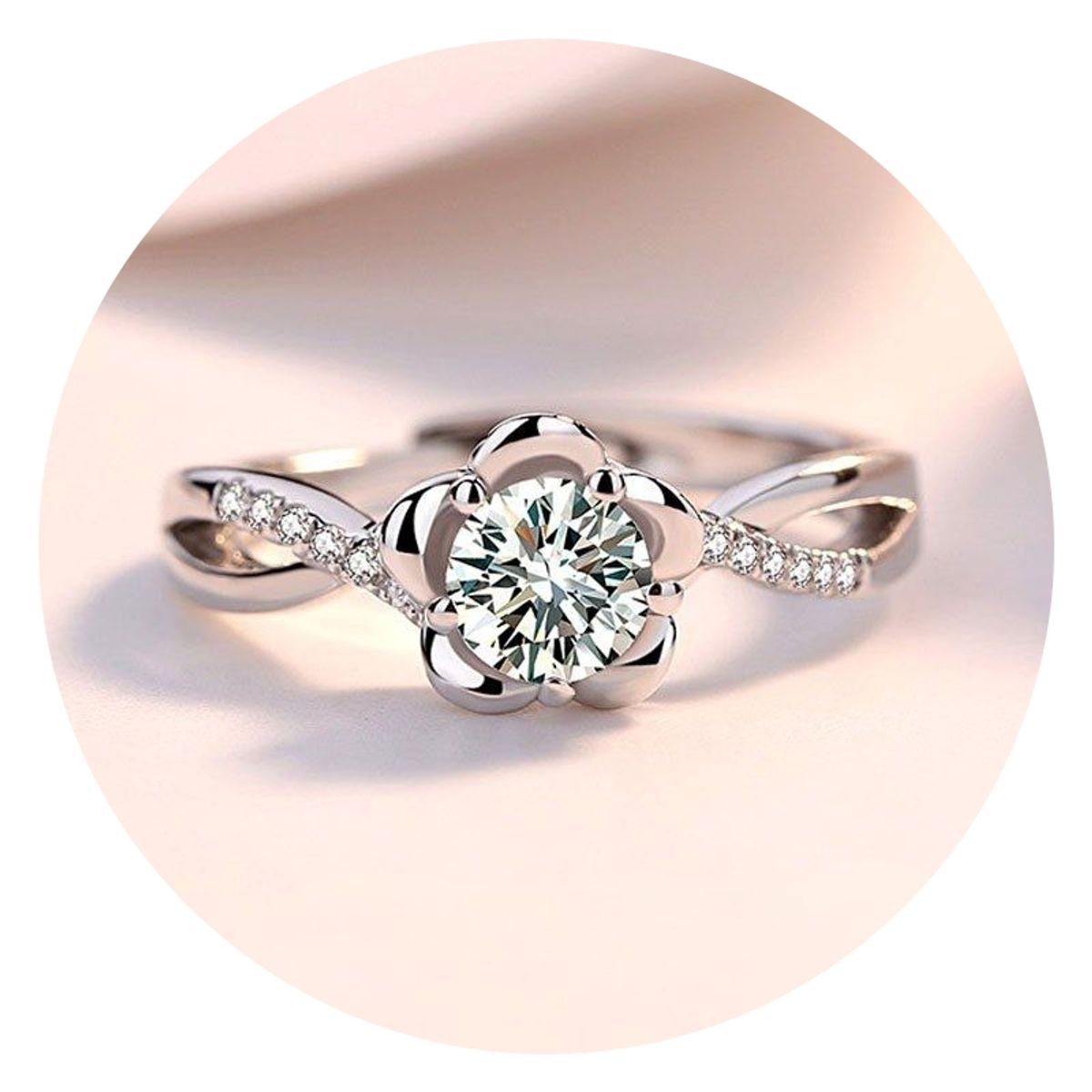 ZG JOYAS - Anillo Compromiso Plata 925 Mujer Zirconia Flor Melocotón