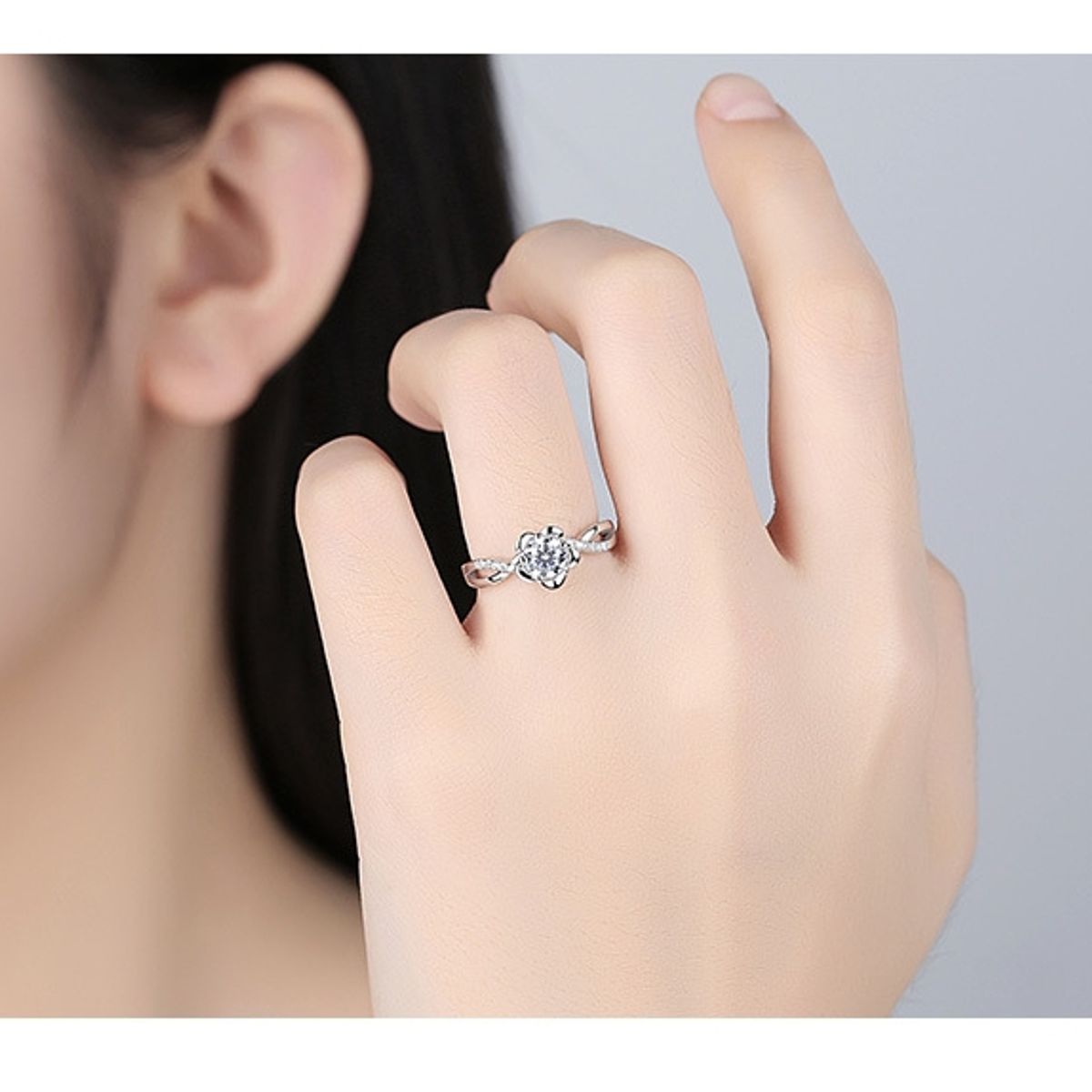 ZG JOYAS - Anillo Compromiso Plata 925 Mujer Zirconia Flor Melocotón