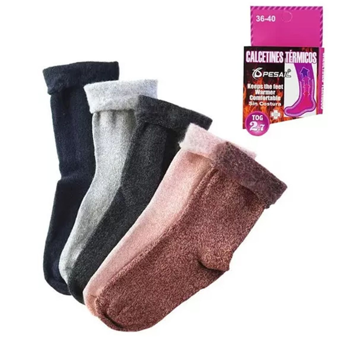 EVERSO - 4 Pares Calcetines Ultra Termicos Cardado Suaves Para Mujer T/36-40