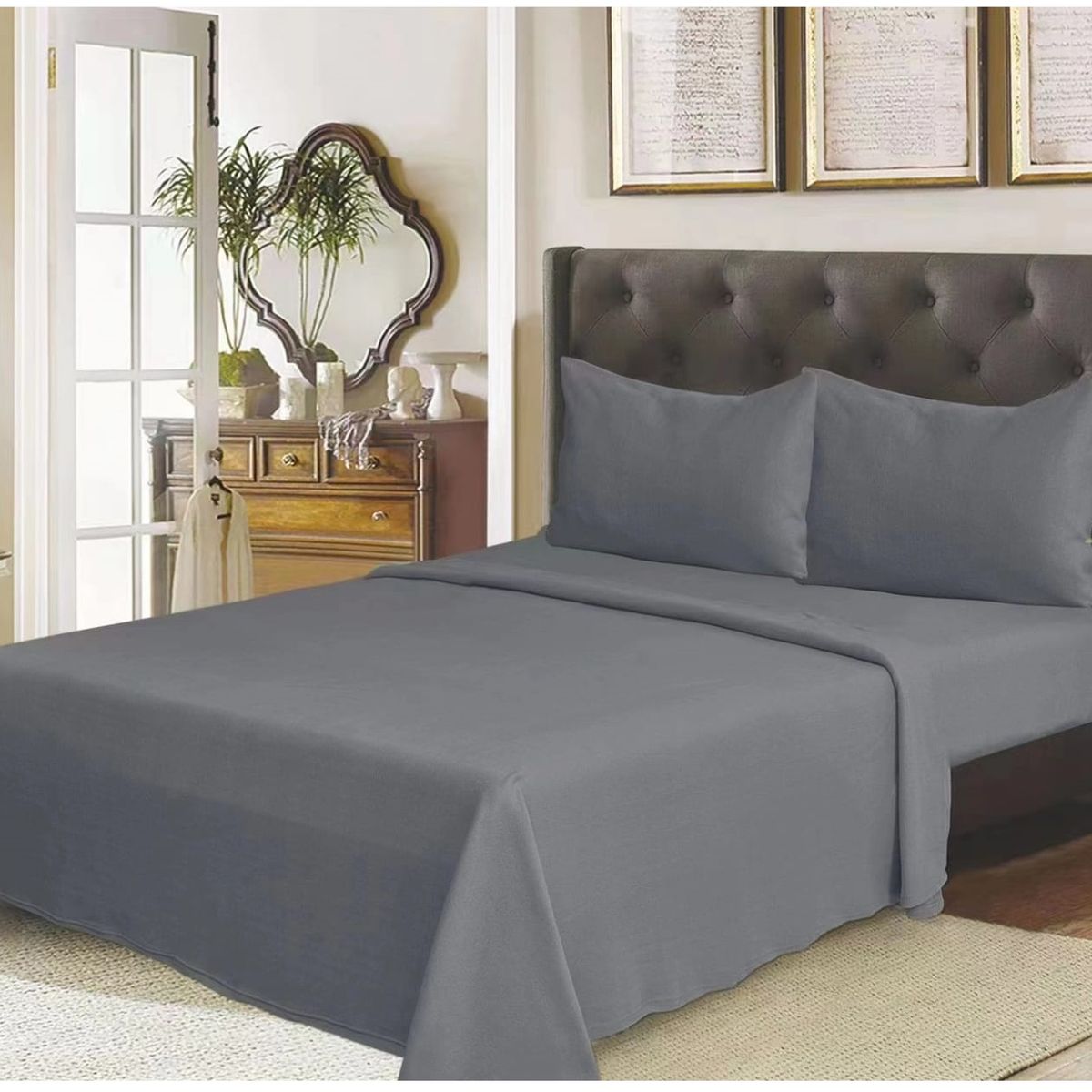 GENERICO - Juego de cama sabanas de polar - 2 Plazas - Color Gris