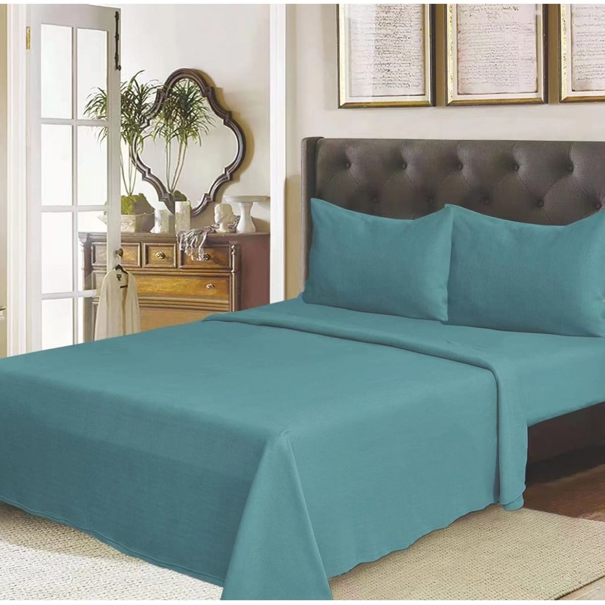 GENERICO - Juego de cama sabanas de polar - 2 Plazas - Color Turquesa