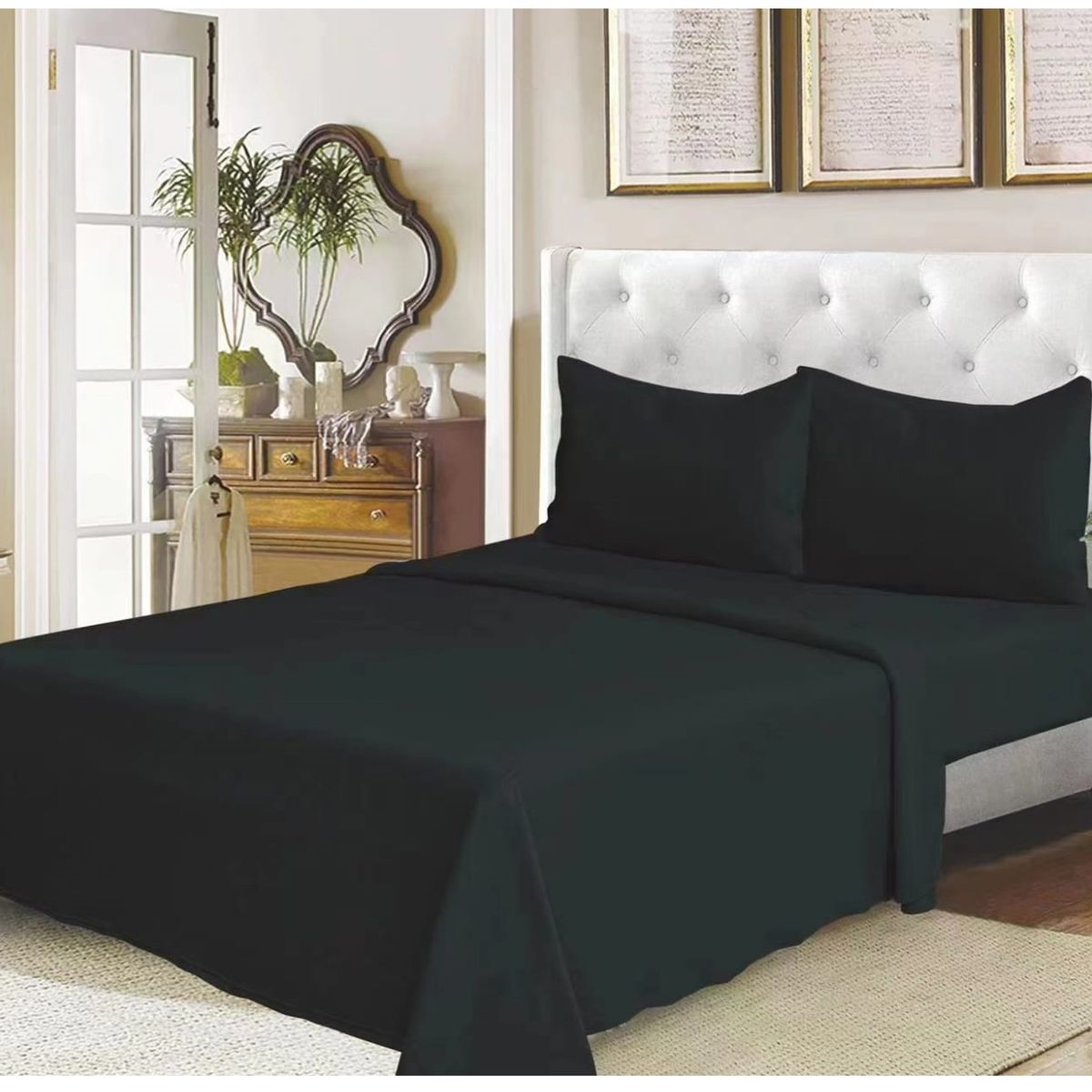 GENERICO - Juego de cama sabanas de polar - 2 Plazas - Color Negro