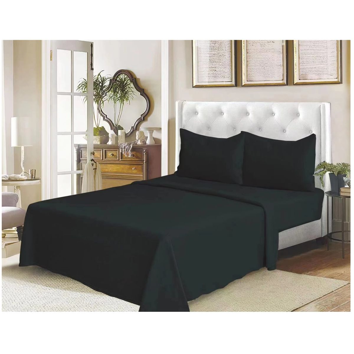 GENERICO - Juego de cama sabanas de polar - 2 Plazas - Color Negro