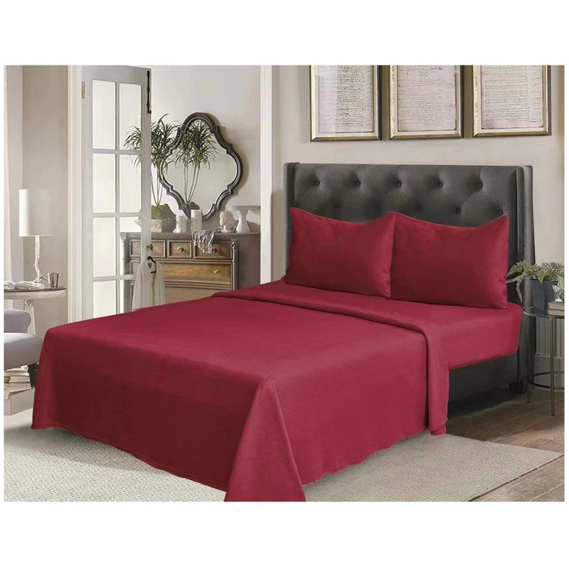 GENERICO - Juego de cama sabanas de polar - 2 Plazas - Color Burdeo