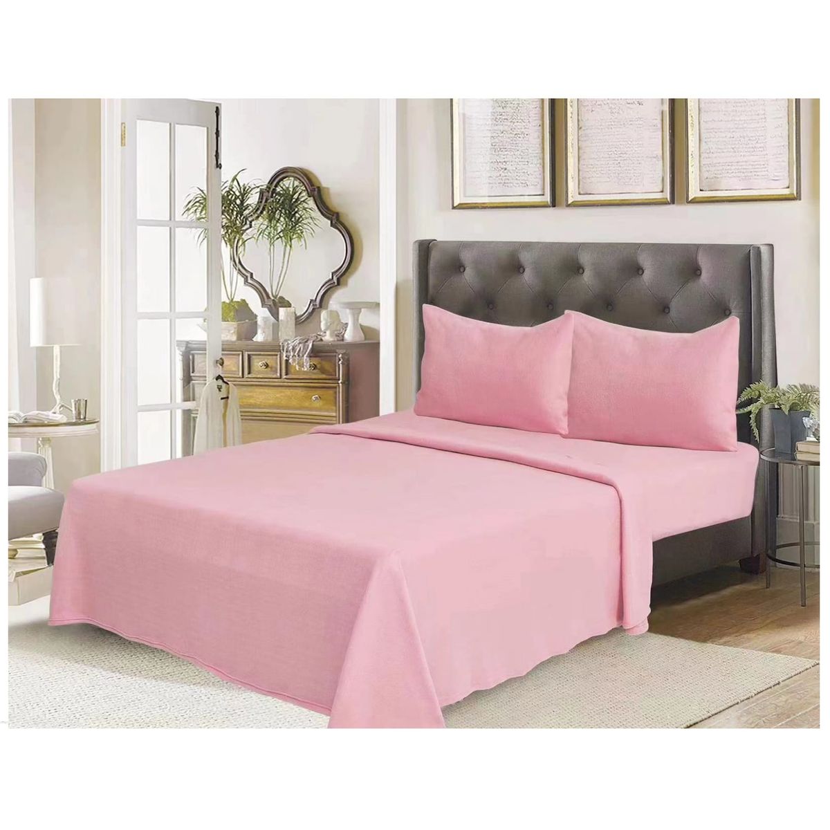 GENERICO - Juego de cama sabanas de polar - 2 Plazas - Color Palo Rosa