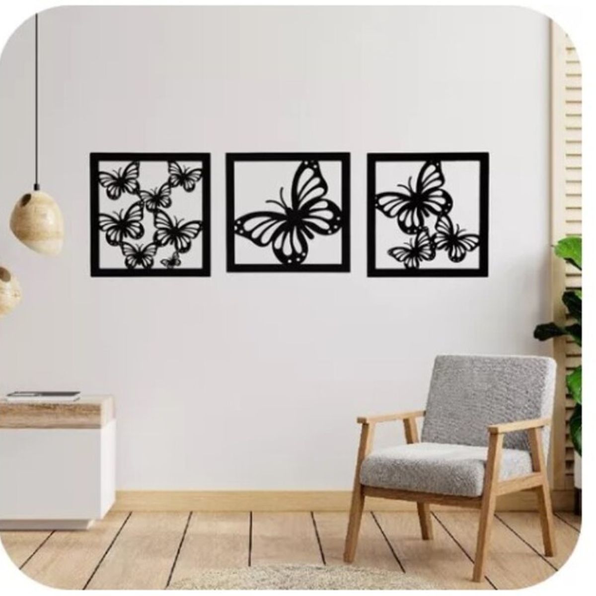 GENERICO - Cuadro decorativo mariposas pack 3 madera MDF