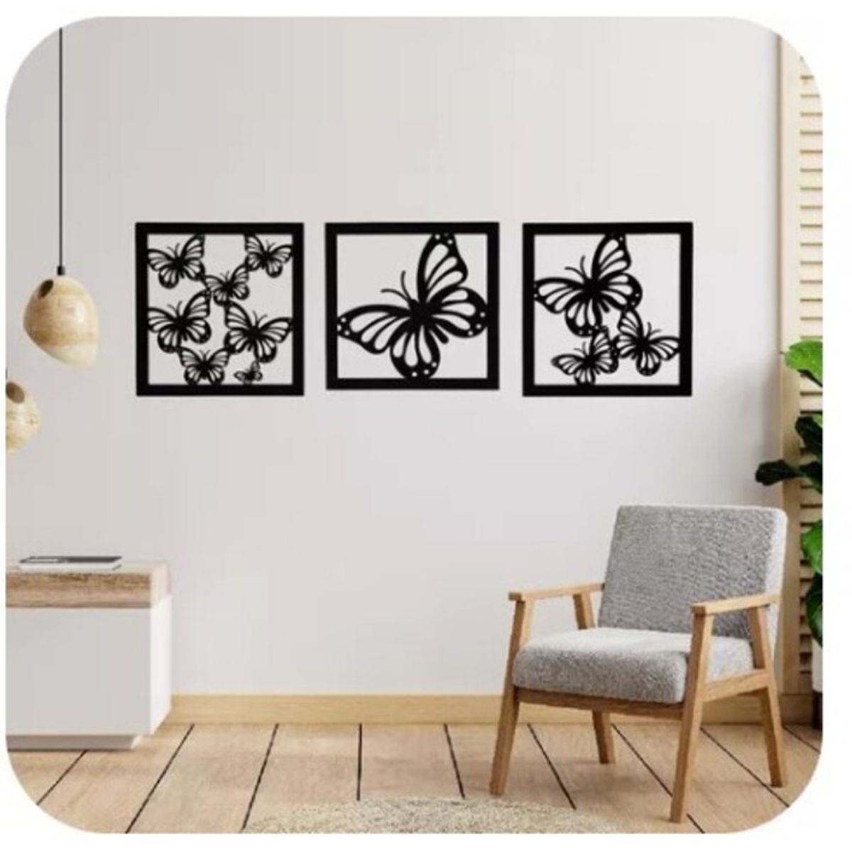 GENERICO - Cuadro decorativo mariposas pack 3 madera MDF