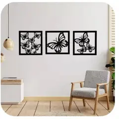 GENERICO - Cuadro decorativo mariposas pack 3 madera MDF