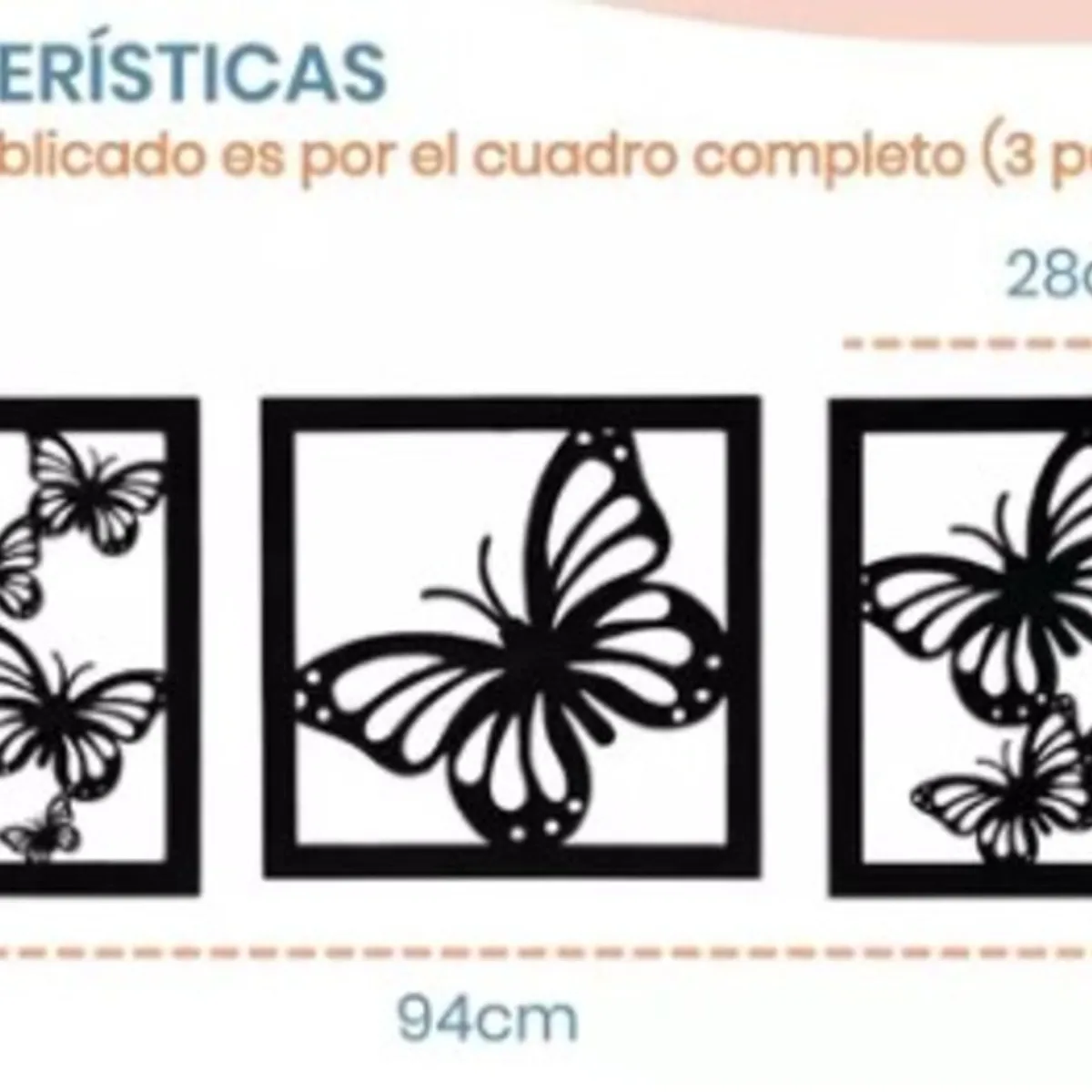 GENERICO - Cuadro decorativo mariposas pack 3 madera MDF