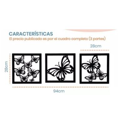 Imagen 2 del producto Cuadro decorativo mariposas pack 3 madera MDF