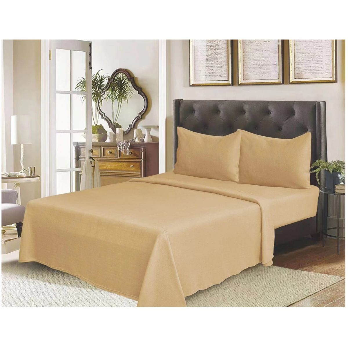 GENERICO - Juego de Sabanas de polar - 2 Plazas - Color Beige