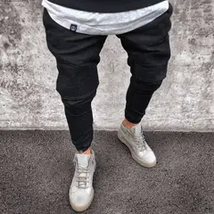 BLWOENS - Jeans casuales de moda para hombres- Negro