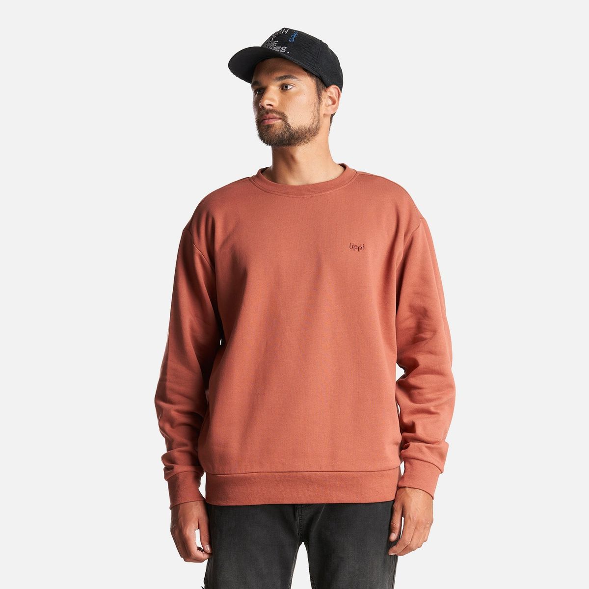 LIPPI - Poleron Hombre Insigne Crewneck Sweatshirt Back Print Terracota Lippi