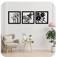 Cuadro Calado Colibrí Flores pack 3 Madera MDF