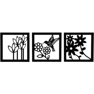 Imagen 2 del producto Cuadro Calado Colibrí Flores pack 3 Madera MDF