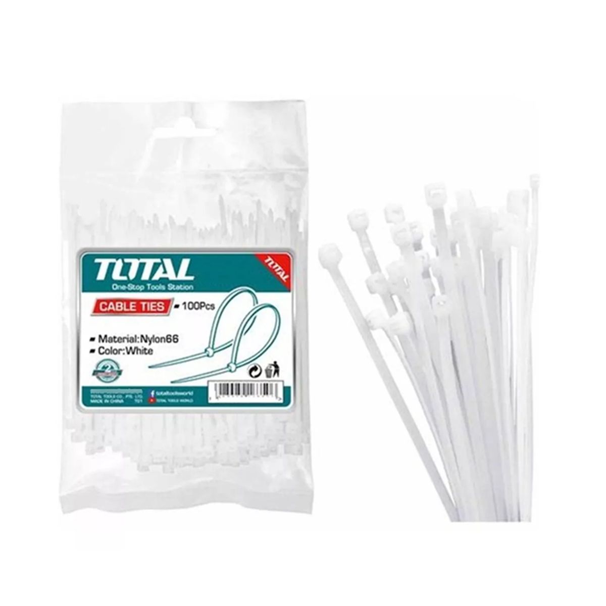 TOTAL TOOLS - Brida Amarra Abrazadera Pl+AOE-stica 100 X 2.5mm Pack 100 Unds
