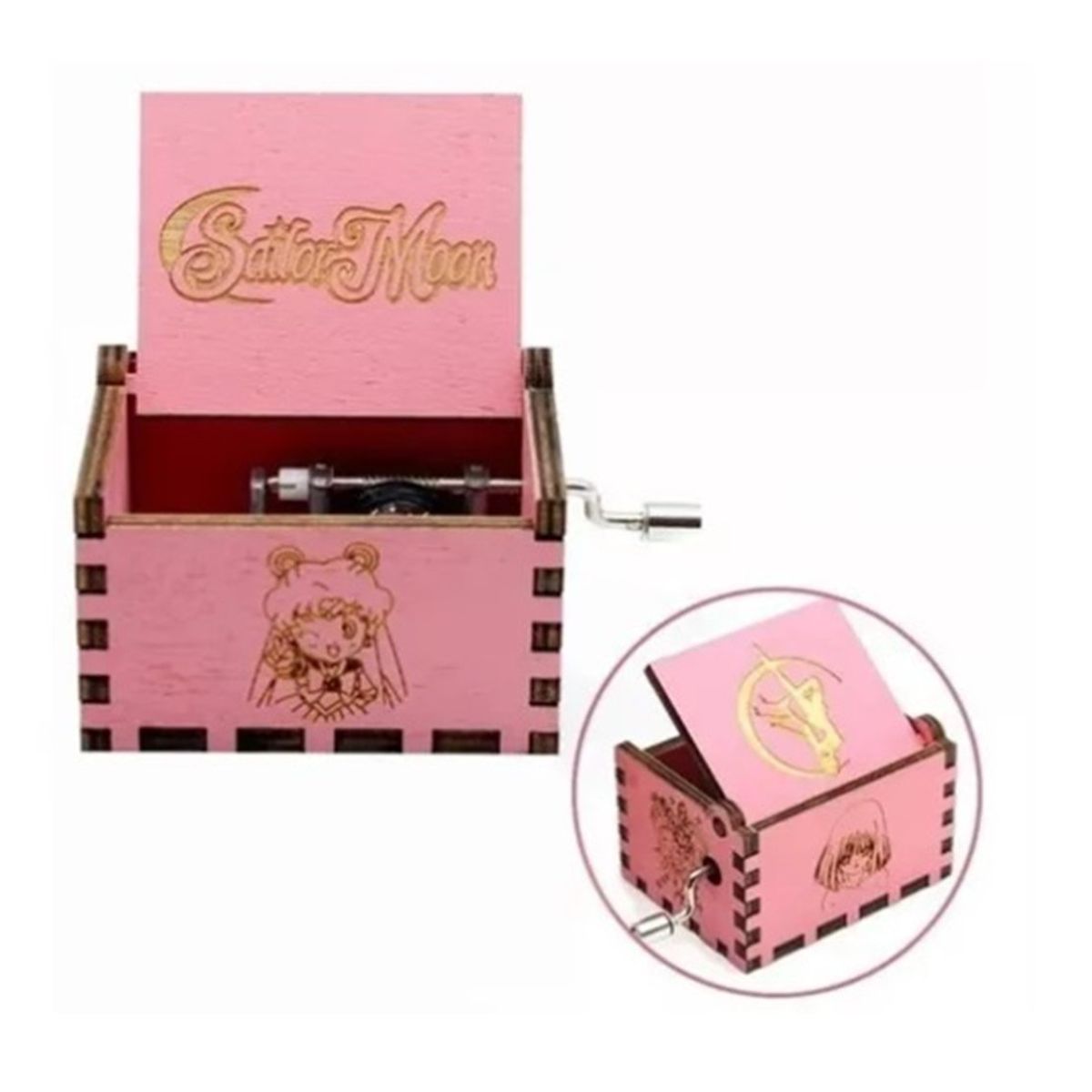 GENERICO - SAILOR MOON ROSADA Caja Musical de madera con manivela